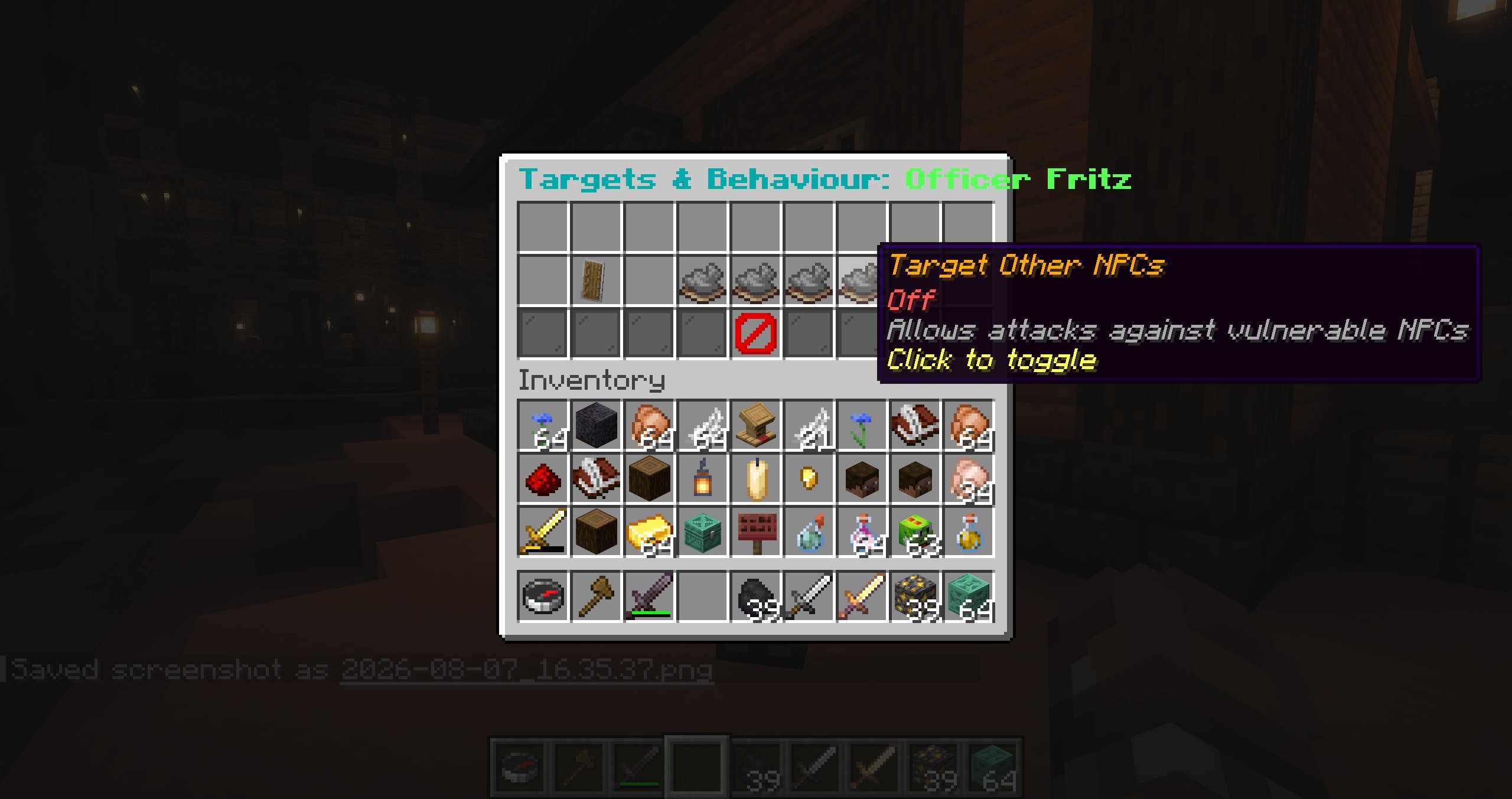 Blockfolk combat target and aggression menu