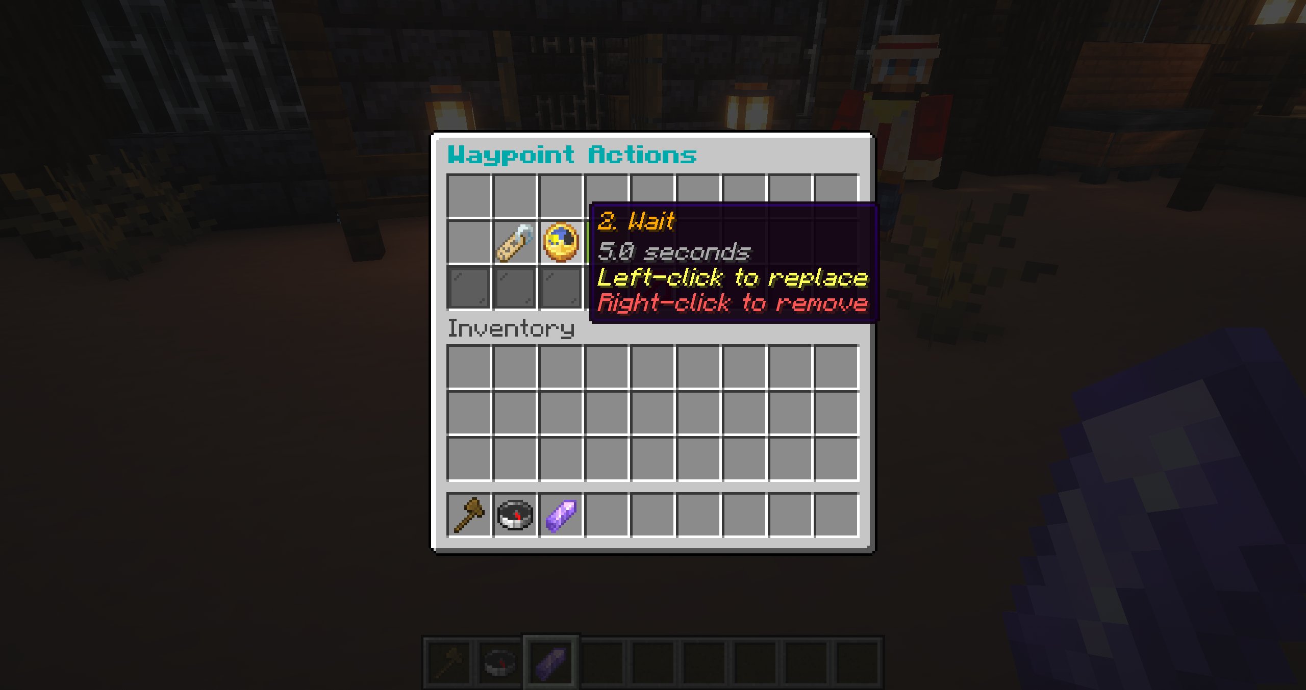 Actions configured on a route waypoint